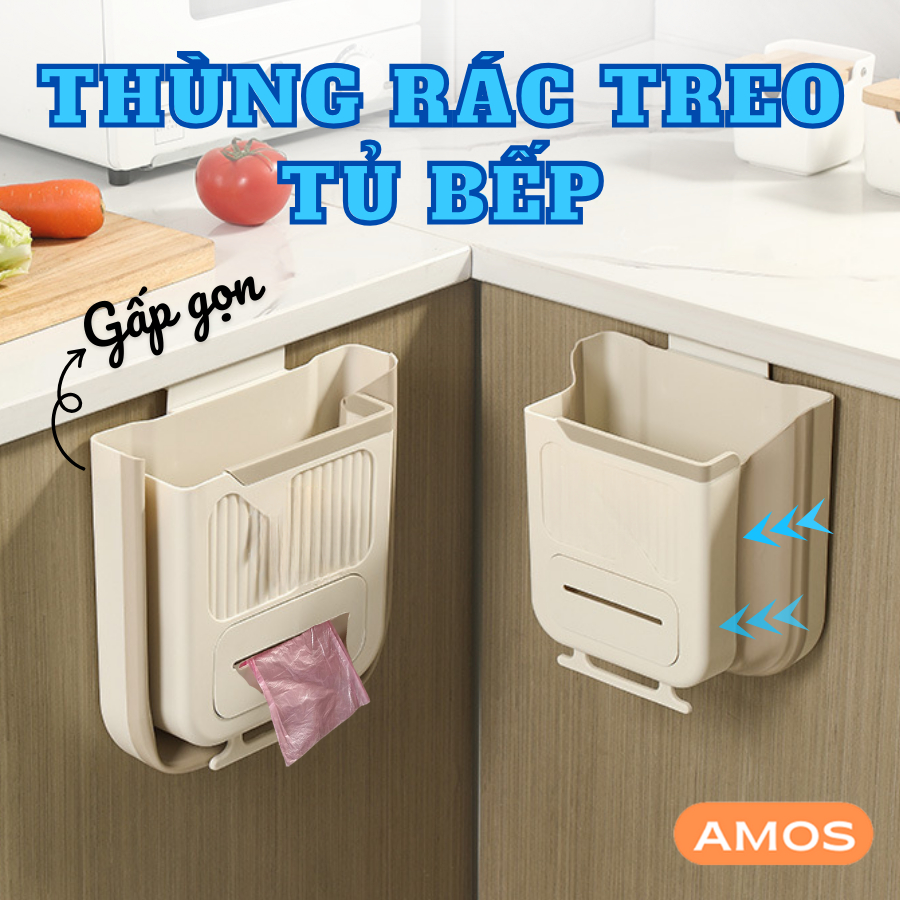 Thùng rác treo tủ bếp gấp gọn thông minh 10L có ngăn đựng túi rác tiện lợi, Thùng rác treo tường gấp gọn