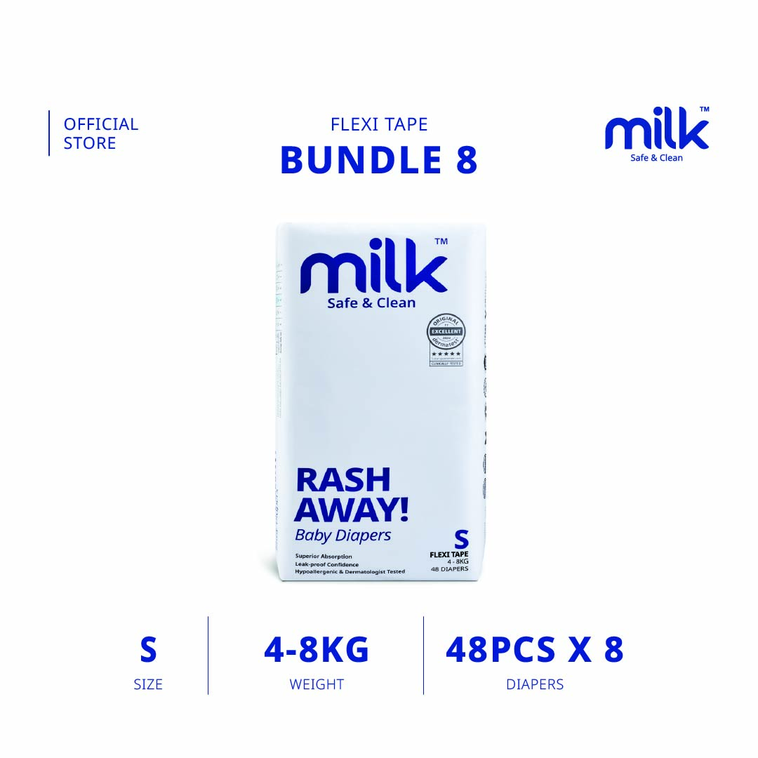 [BUNDLE] MILK Baby Diaper Flexi Tape S384 M336 L288 XL240 (8 packs)