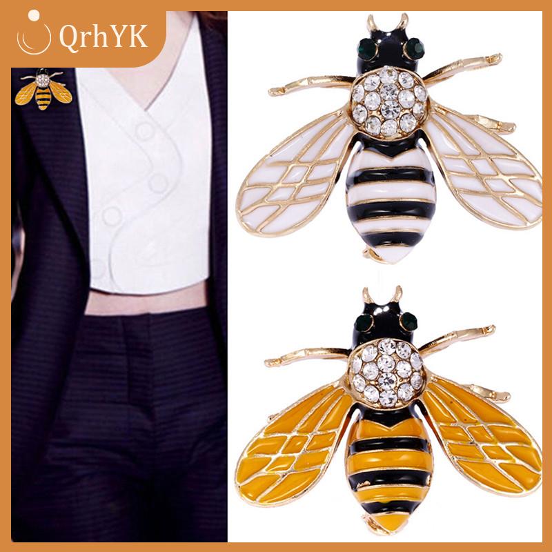QrhYK Phụ Nữ Tinh Tế Ong Nhỏ Côn Trùng Pha Lê Rhinestone Pin Trâm Trang Sức Phụ Kiện