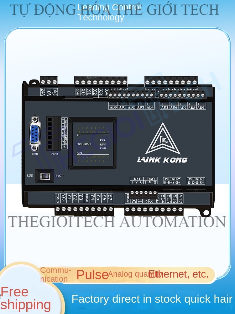 Board mạch PLC LK FX3U Series - Model 32MT 16 input 16 output transistor | AD/DA, RS232/RS485 LK3U | 24VDC, GX Works2 Mitsubishi - AD (0-20ma) - LK3U-32 vỏ đên MT