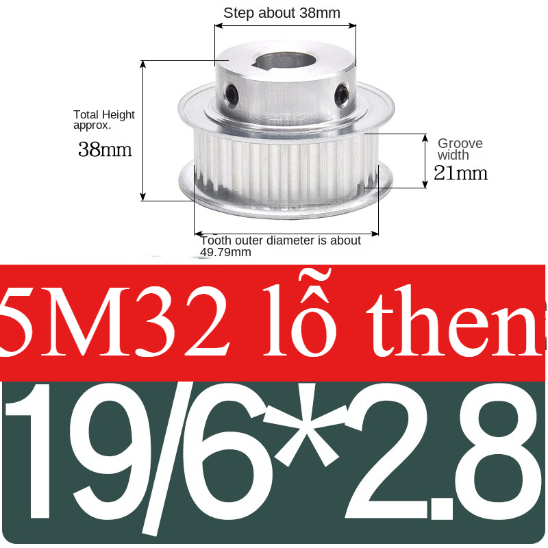 Bánh Răng Đồng Bộ 21bf Lỗ 19/6*2.8 | 5M 32 Răng BF Guangfa - Đột Bậc, Lỗ 5-25mm, Rãnh 16/21/27mm, Nhôm, Truyền Động Chính Xác Công Nghiệp