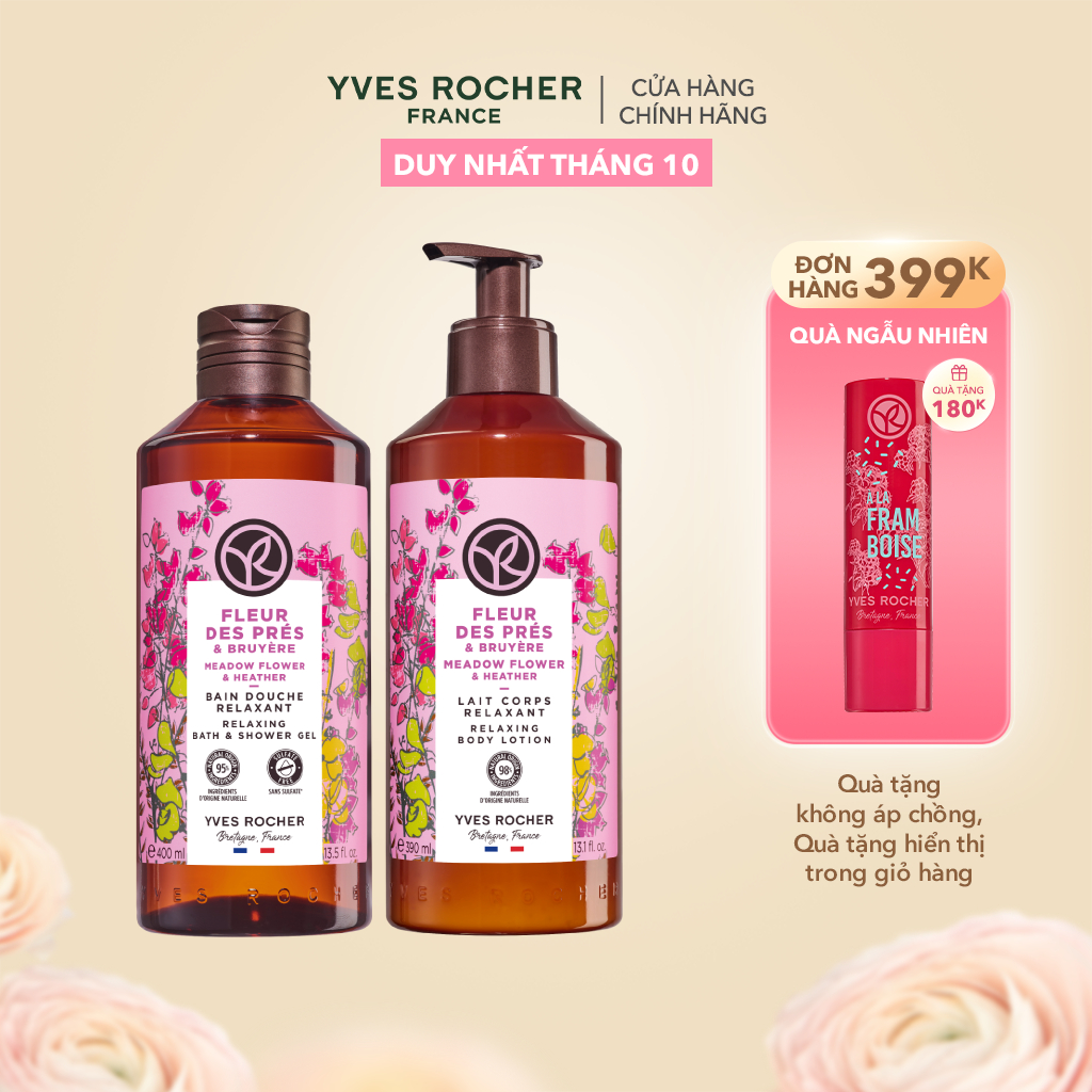 Combo Sữa Tắm, Sữa Dưỡng Thể Làm Sạch và Dưỡng Ẩm Cơ Thể Yves Rocher Hoa Cỏ & Hoa Thạch Thảo Meadow Flower & Heather