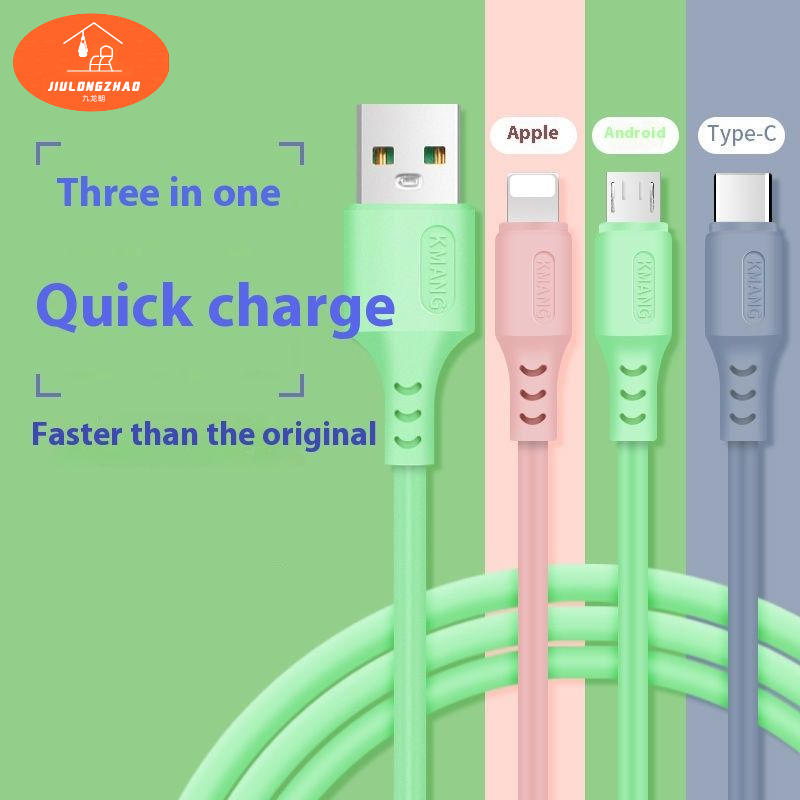 JIULONGZHAO Cáp sạc nhanh Silicone lỏng 3 trong 1 cho sét, Micro USB và Loại C