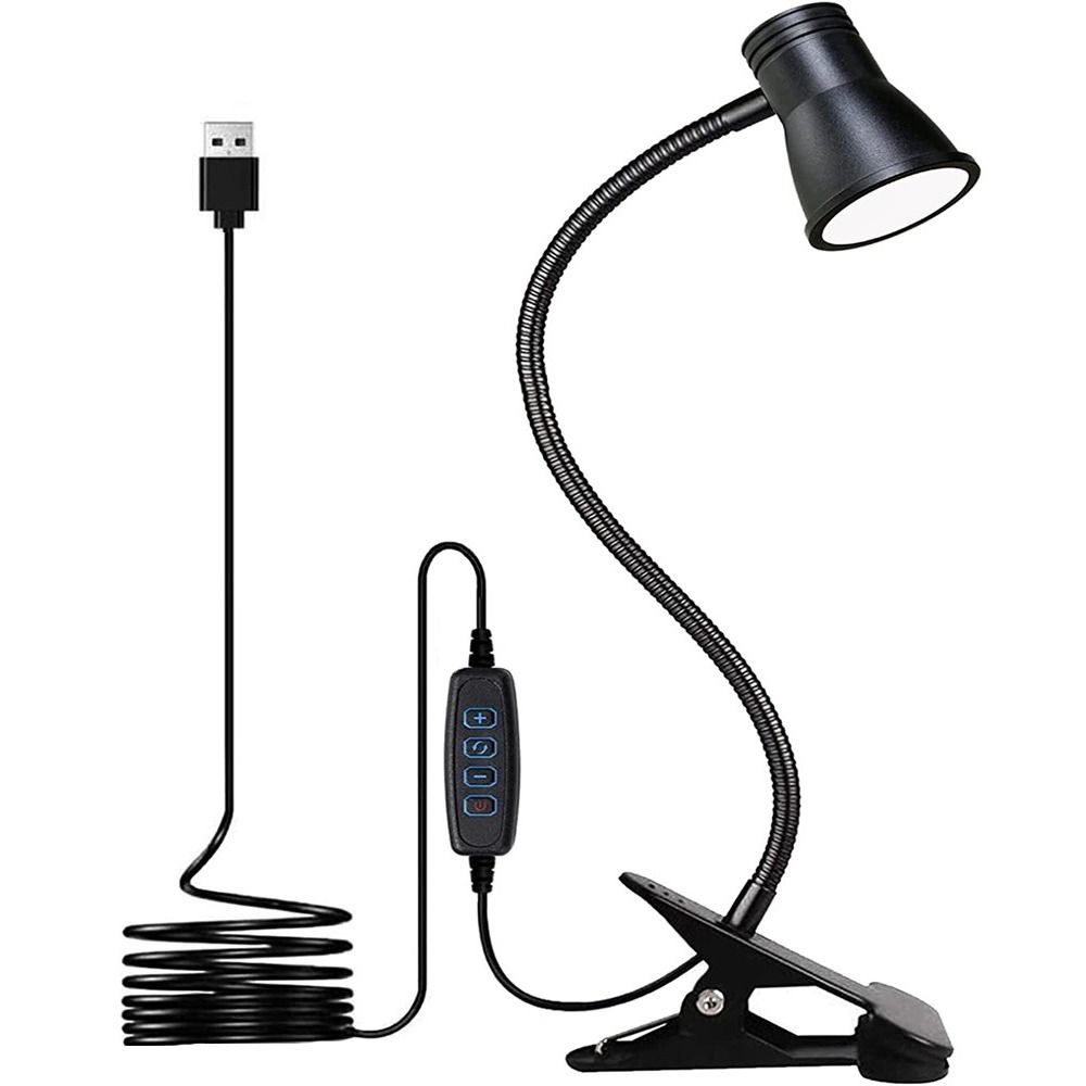 LIUJIR Đen Đèn bàn LED Sạc USB 3 chế độ màu Đèn đọc sách kẹp Thiết kế chống chói Kẹp chắc chắn Đèn LED kẹp sách Trẻ em