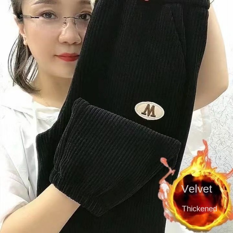 Quần nhung Chenille nữ mùa thu đông quần Harlan quần Martini rộng và mỏng eo cao sọc quần legging nhung