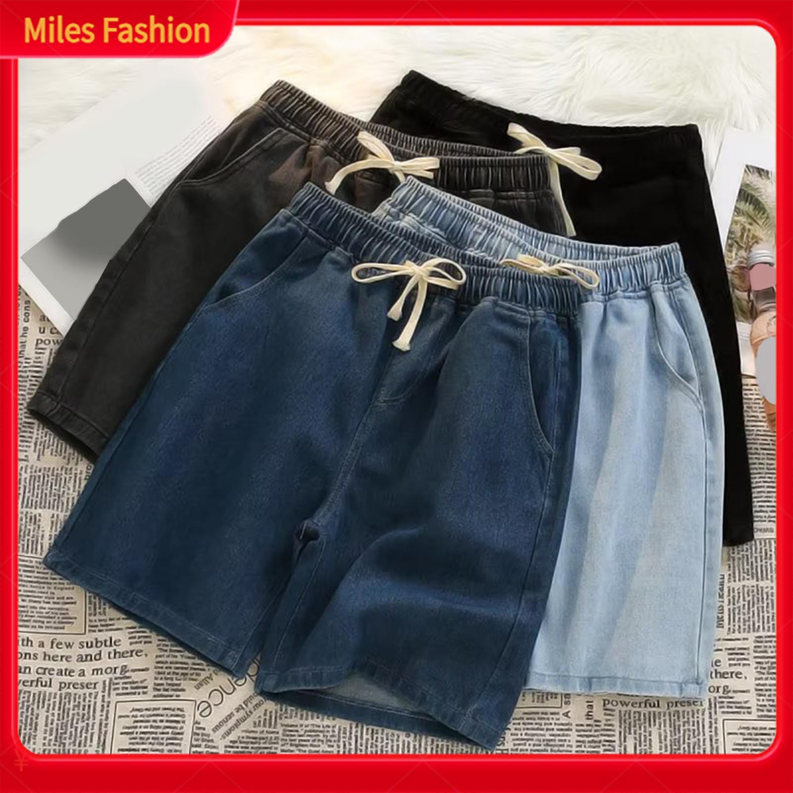 Deform-resistant Men Bottoms Men Trousers Men's Elastic Waist Drawstring Denim Shorts for Summer Loose Fit Casual Shorts