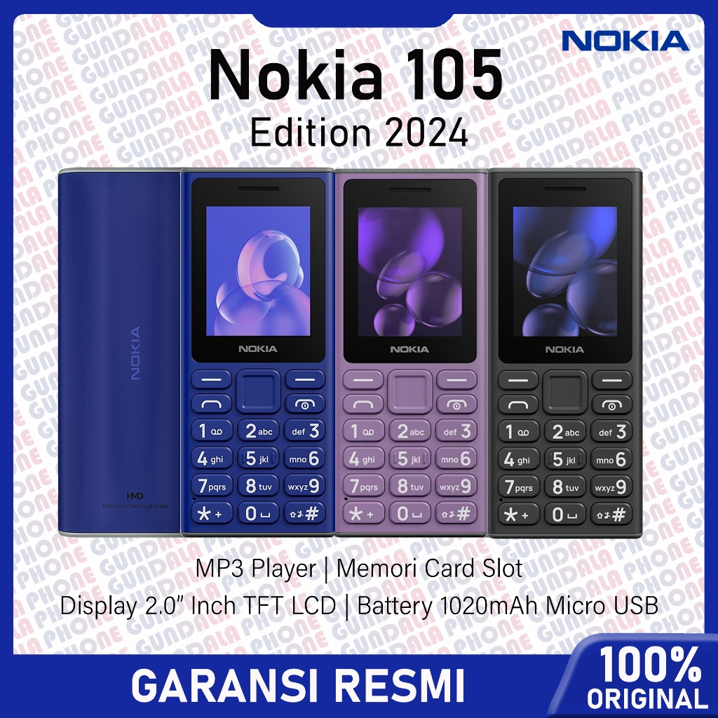Nokia 105 Fox 2024 - MP3 Player, MicroSD, Dual SIM, Baterai 1020mAh - Garansi resmi Harga 270,000 rupiah*Gratis Ongkir