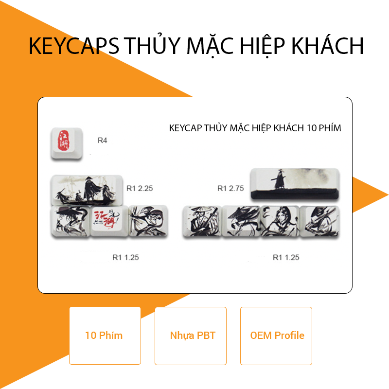 Bộ keycaps Thủy mặc Hiệp khách 10 phím | keycaps PBT | Keycaps OEM | Keycaps bàn phím cơ
