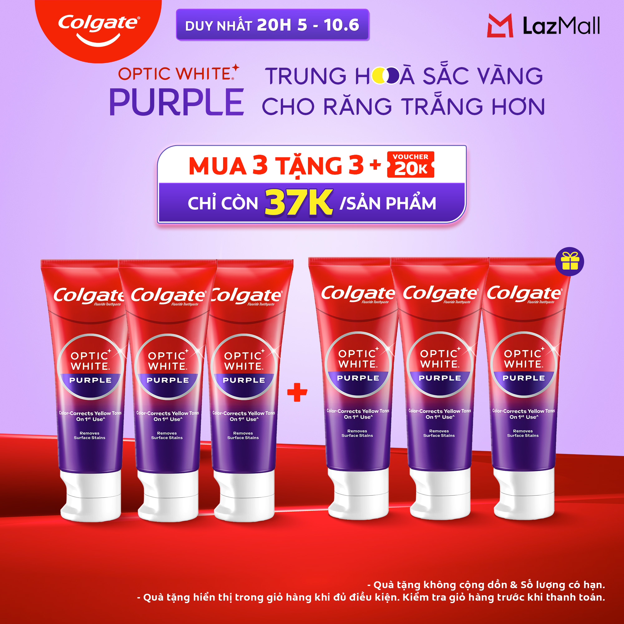 [Chỉ 20H 5-10.6_Mua 3 tặng 3] Bộ 3 Kem Đánh Răng Colgate trắng răng Optic White Purple 100g - công nghệ sắc tím, trung hòa sắc vàng cho răng trắng sáng, an toàn cho men răng