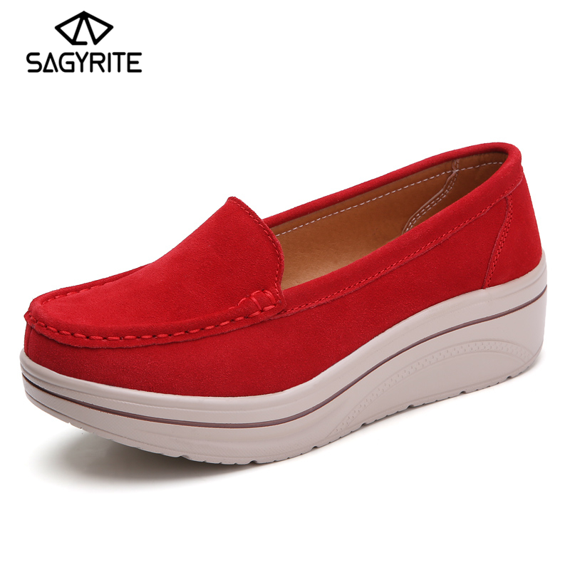 SAGYRITE Platform Sole Women's Shoes Leather Casual Large Size Women Loafers ราคา 990 บาท*ส่งฟรี