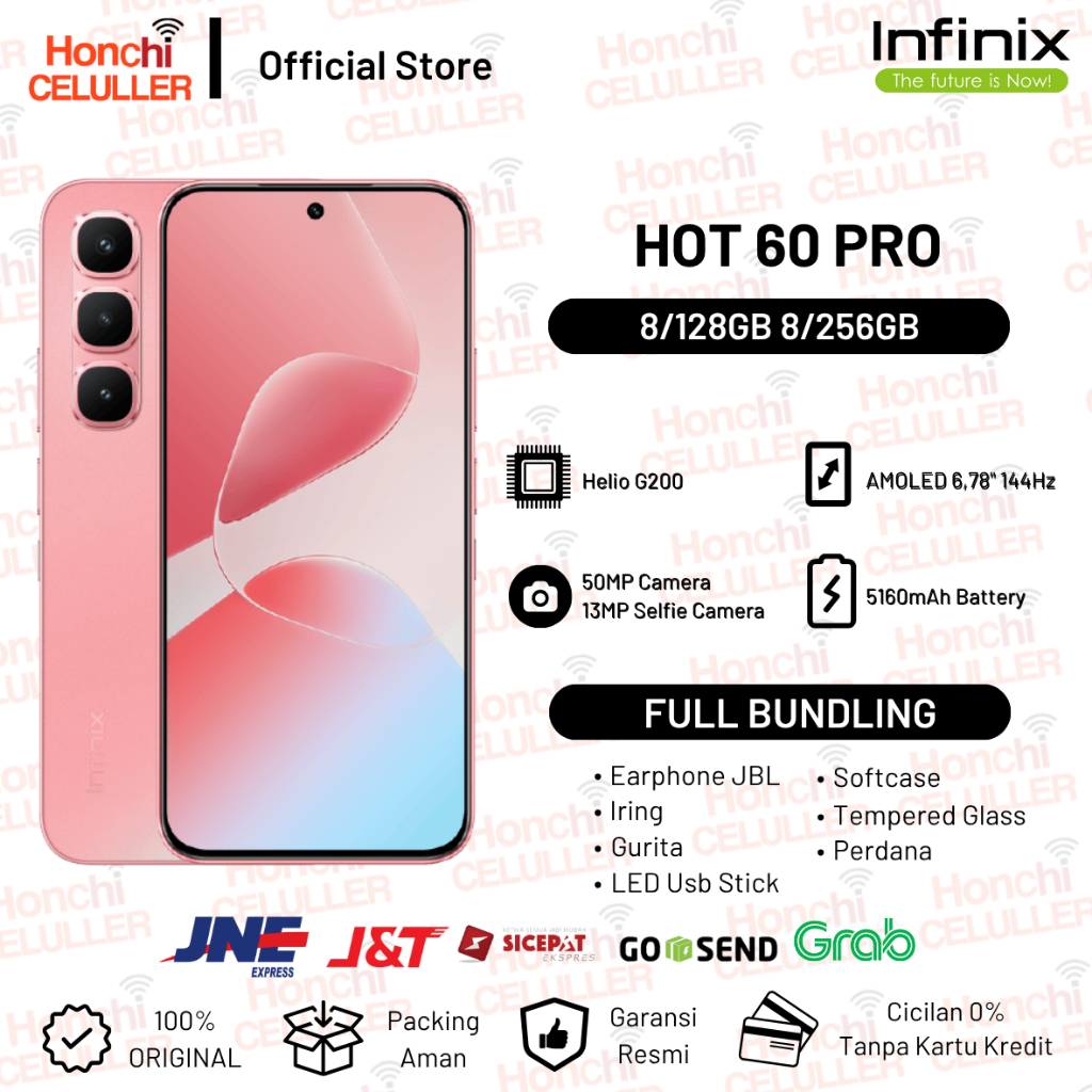 Infinix Hot 60 Pro 8/128GB 8/256GB - Up to 16GB Extended RAM - Helio G200 - 6.78 inch 144Hz AMOLED - 50MP - 5160 mAh - NFC Garansi Resmi Infinix Indonesia Harga 2,565,000 rupiah*Gratis Ongkir