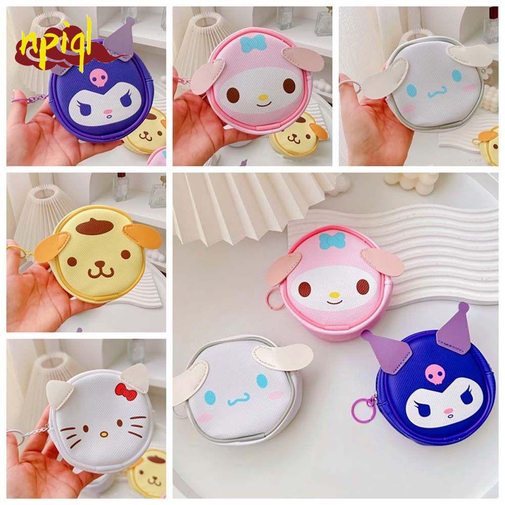 NPIQL Kitty Cat Leather Kuromi Coin Purse Cinnamoroll Round Melody Small