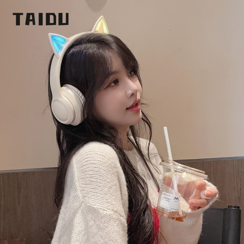 TAIDU AIDJ Bluetooth Headphones Wireless Cat Ear LED Light Cute Girls Gaming Headset ราคา 419 บาท*ส่งฟรี