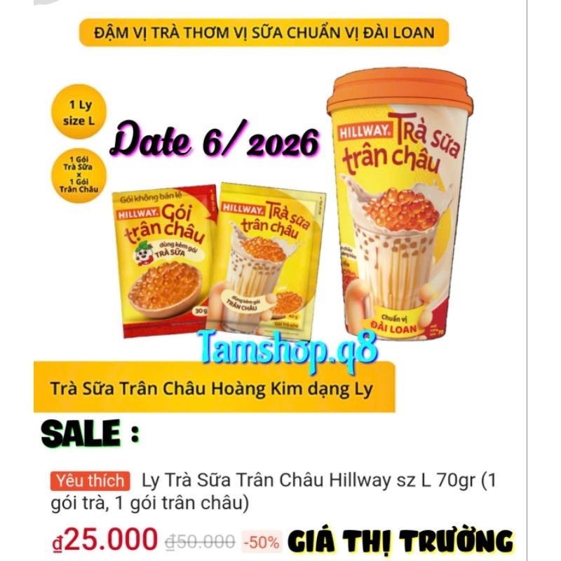 10 LY TRÀ SỮA TRÂN CHÂU HOÀNG KIM HILLWAY - CHUẨN VỊ ĐÀI LOAN SIZE L (LY 70G - 1 GÓI TRÀ SỮA + 1 GÓI TRÂN CHÂU)