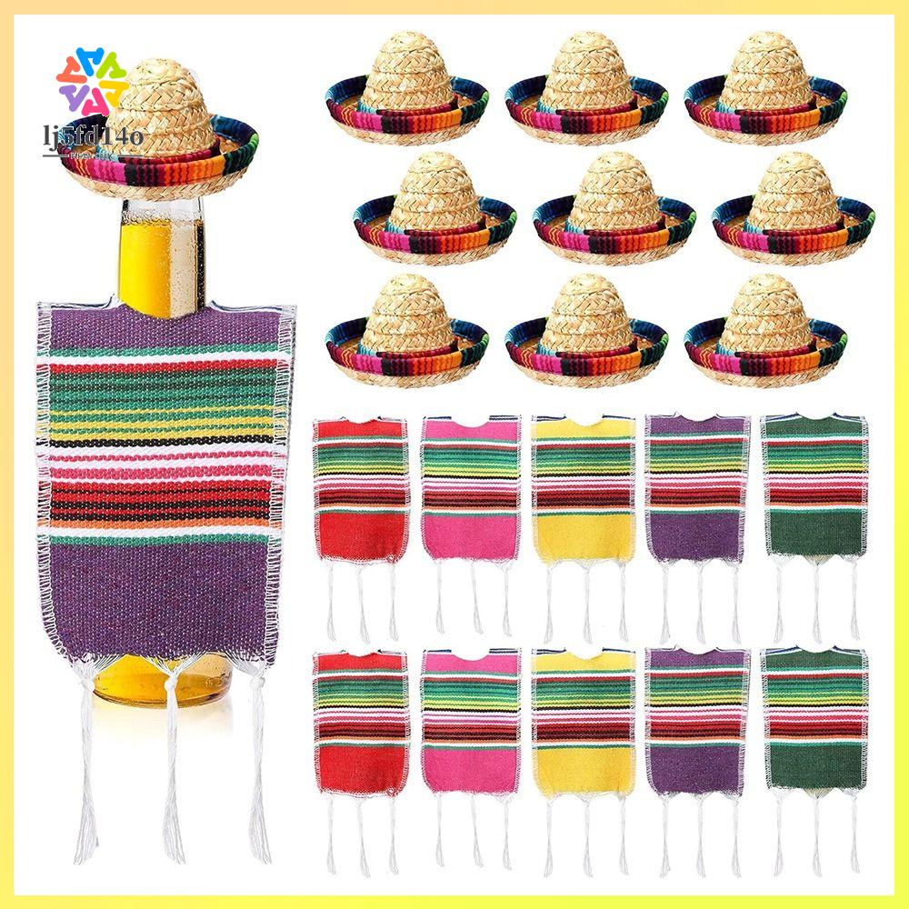 LJ5FD14O Trang trí tiệc Mũ sombrero nhỏ Đầy màu sắc Trang trí lễ hội Vỏ áo ponsô bia Đồ gia dụng Chủ đề Mexico Mũ Rơm Mexico