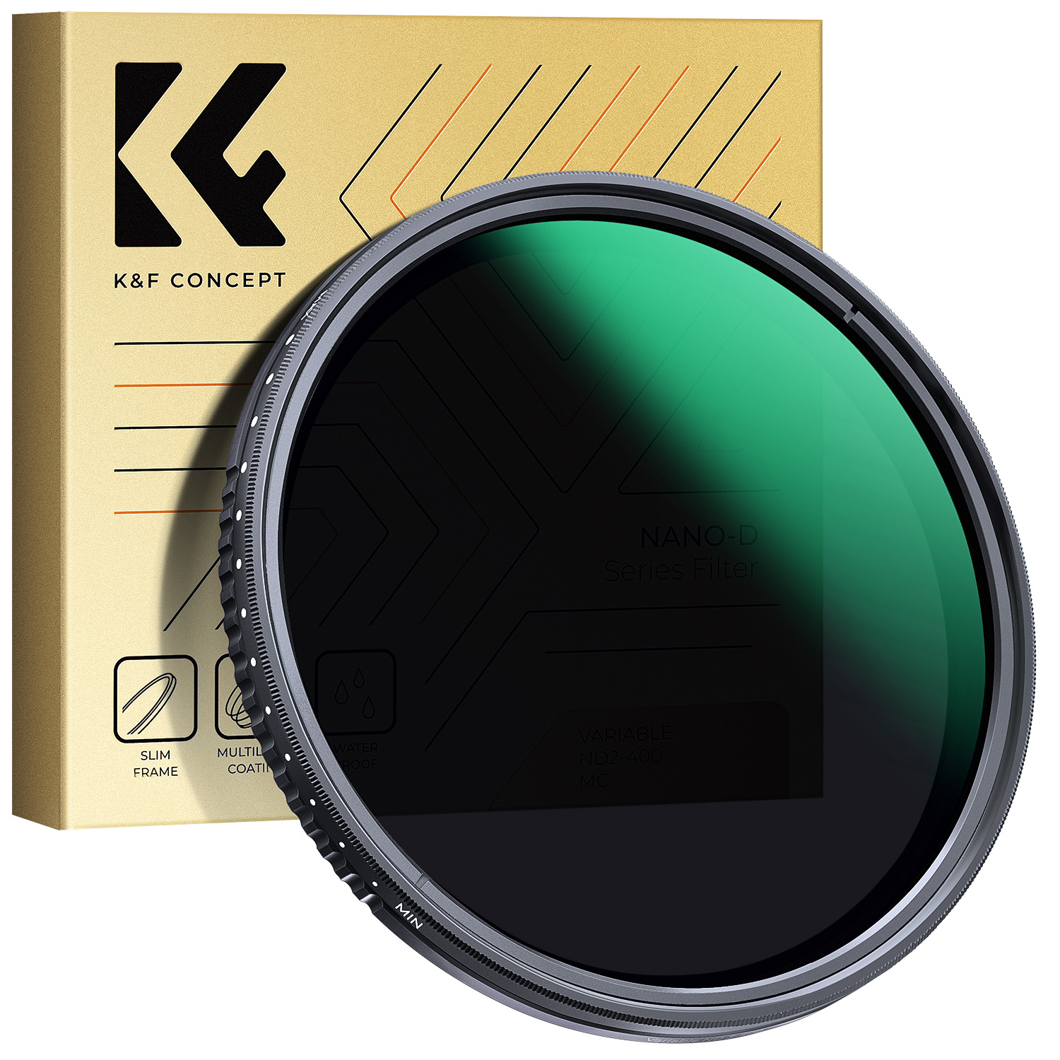 K&F Concept D Series 49mm-82mm ND2-ND400 Variable Filter green coat, 24 Layers of Nano-coating Waterproof Anti-scratch