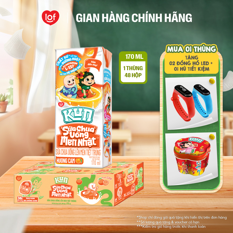 Sữa chua uống KUN vị cam thùng 48 hộp x 170ml