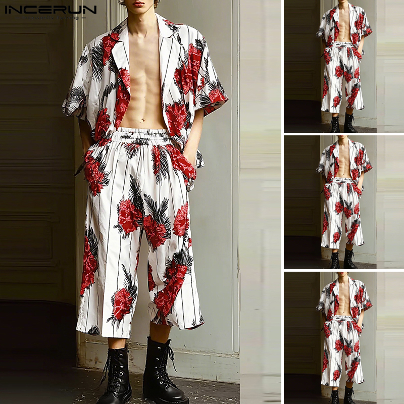 Charmkpr Cửa Hàng nam hiệu incerun Bộ in hoa ngắn tay cổ ve Áo Sơ Mi & Quần Short 2Pcs Thời Trang Phố Người Đàn Ông Của Giản Dị Phù Hợp Với #250428