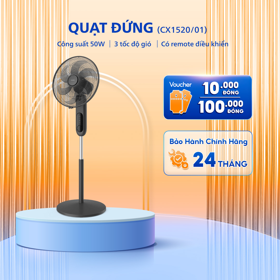 Quạt Đứng Philips Series 1000 CX1520/01, Công Suất 50W, Độ Ồn Thấp, Bảo Hành 24 Tháng