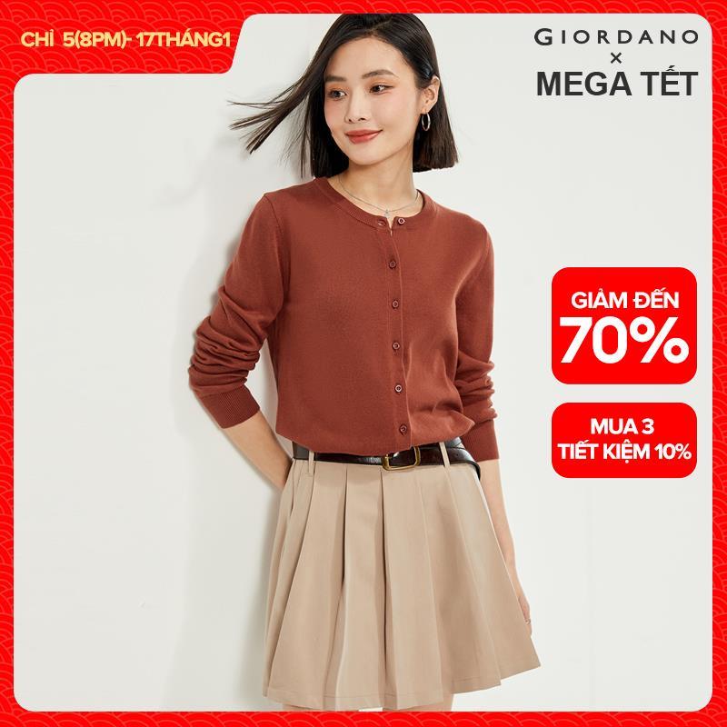 Áo khoác len nữ cài khuy cổ tròn chất 100% cotton thoải mái mềm mịn mùa đông Giordano Free Shipping 