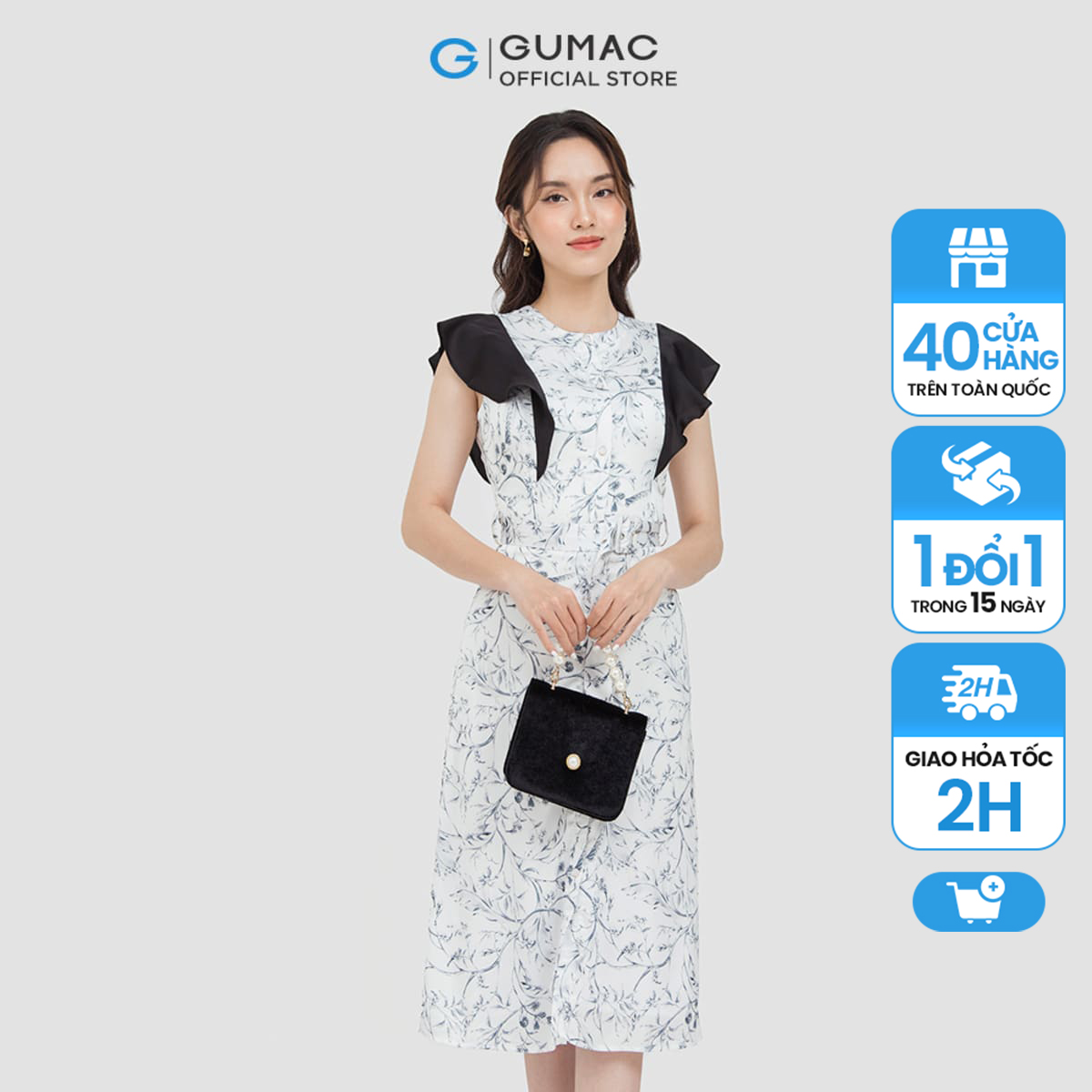 Đầm sơ mi nứ gumac dc05087 phối bèo