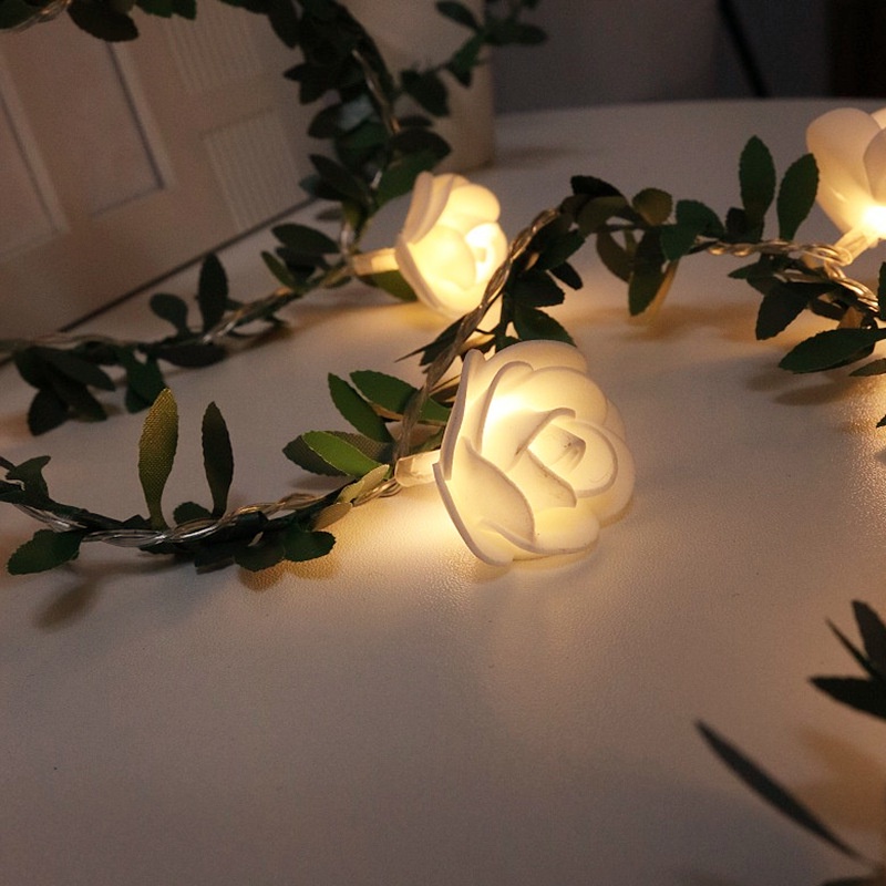 10/20/40 Leds Lampu Bunga Mawar LED Tumblr Rambat Rose Light Baterai Hiasan Lampu String Dekorasi Pesta Pernikahan