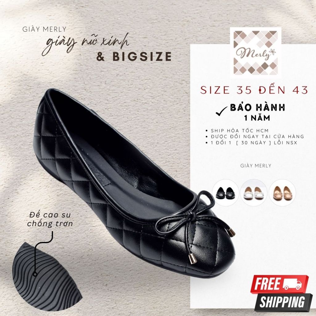 Giày Mũi Vuông Big Size 40 41 42 43 Chần Chỉ Caro Nữ  Giày Búp Bê, Giày Bệt Công Sở, Giày Nữ Big Size 1514