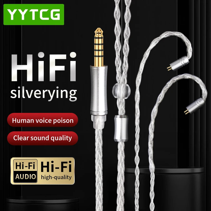 Yytcg cáp tai nghe âm thanh Hi-Fi Cáp IEM mạ bạc 8 lõi cáp MMCX 2 chân 2.5/4.4/3.5mm giắc cắm cho Ca