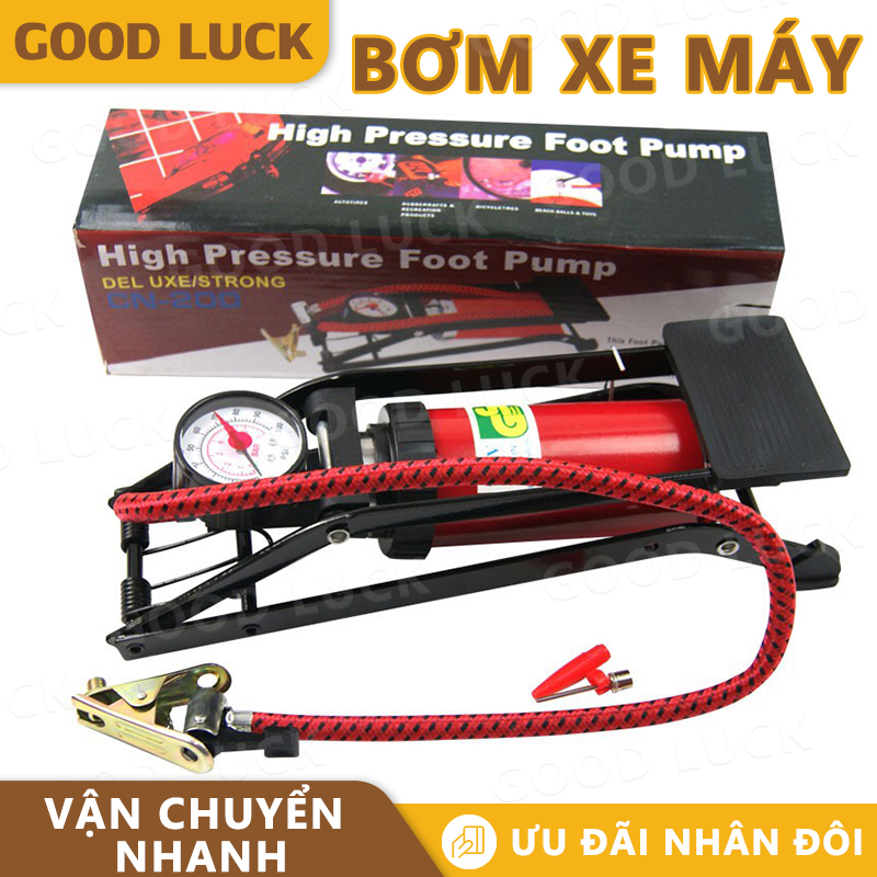 Bơm đạp chân mini xe đạp, bơm xe máy, bơm chân xe đạp bơm hơi, bơm đạp chân mini dùng cho xe, đi kèm với đồng hồ đo áp suất