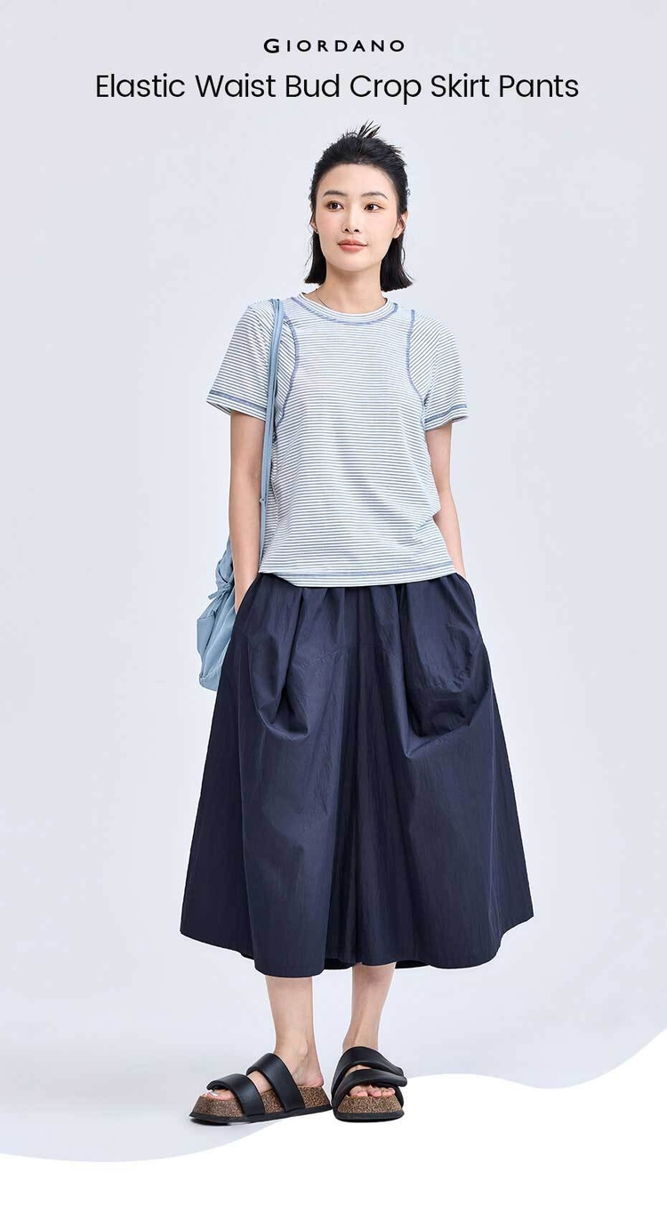 Giordano Women Elastic waist bud crop pants Free Shipping 18424604