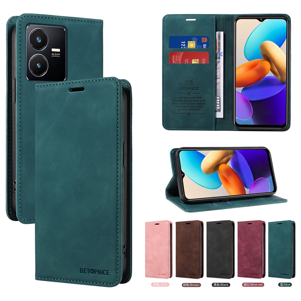 Vỏ Nắp gập Có khe cắm thẻ nhựa TPU mềm ví da từ tính cho Vivo y02 y02a y02s Y16 Y35 Y22 y22s y15a Y01 y33t y33s y21t y21e Y21 y21s vỏ điện thoại