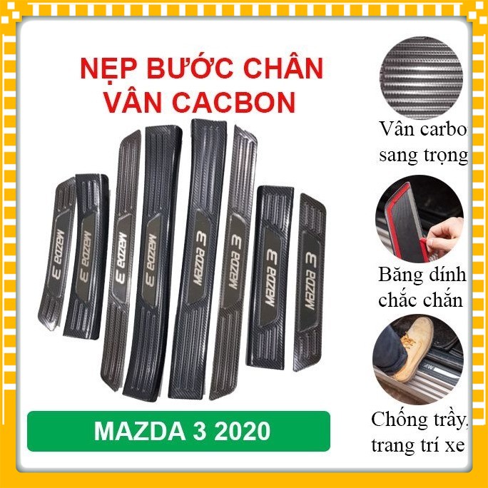 Ốp bậc cửa, nẹp bước chân Mazda 3 2020 vân cacbon chống trầy  trang trí xe - X Steel