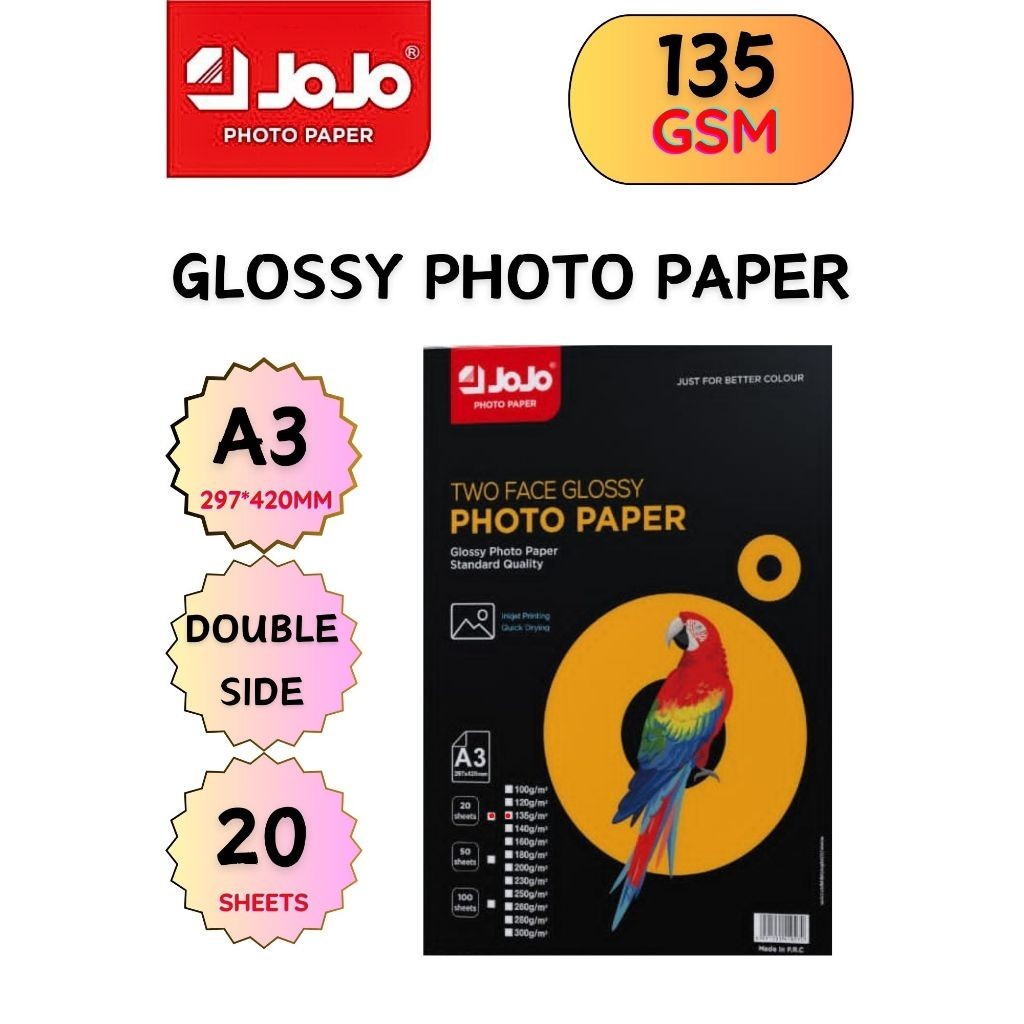 [ A3 SINGLE SIDE | A3 DOUBLE SIDE ] 20S JOJO | KIDARIO WATER RESISTANT SUPER GLOSSY PHOTO PAPER | INKJET PRINTING PHOTO PAPER