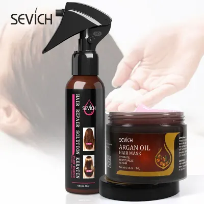 SEVICH Hair Care Set Argan Hair Conditioner Mask & Leave-in Keratin Hair Serum Spray Repair Damage Hair