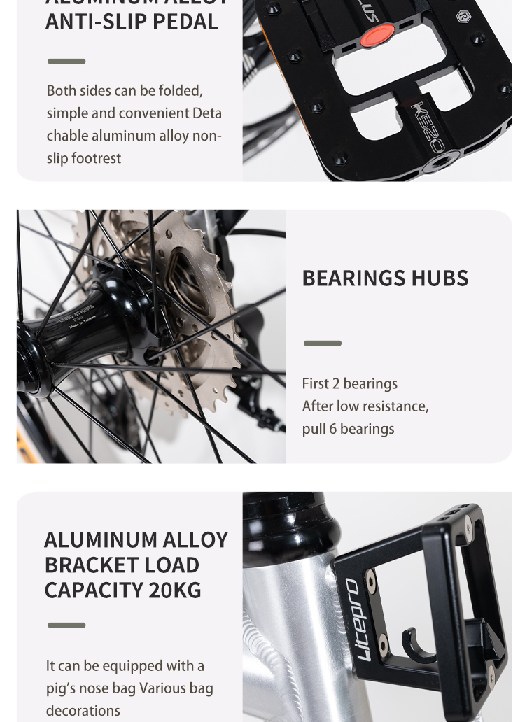 Litepro จักรยานพับ 16 นิ้ว 9 สปีด S9 อะลูมิเนียมอัลลอย จักรยานพับสามพับสไตล์ย้อนยุคสำหรับผู้ใหญ่ พกพาสะดวก