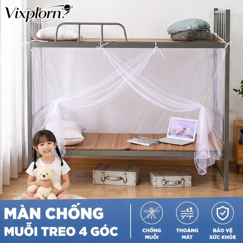 Vixplorn Mùng ngủ mắc 4 góc tuyn dày màn chống muỗi có cửa thoáng khí gấp gọn dùng giường tại nhà