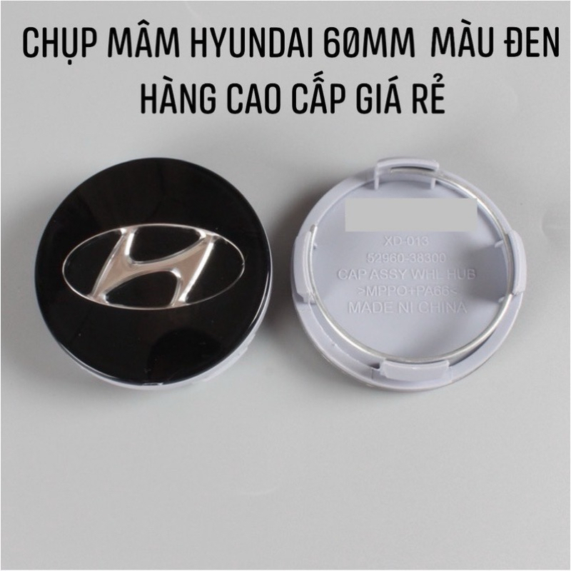 CHỤP MÂM HYUNDAI KÍCH THƯỚC 60mm MÀU ĐEN