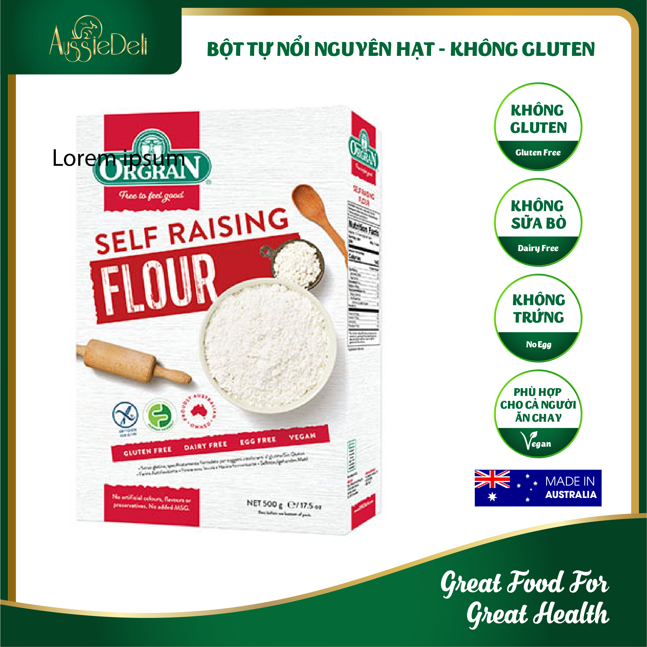 Bột nổi làm bánh không Gluten Orgran - Gluten Free Self Raising Flour