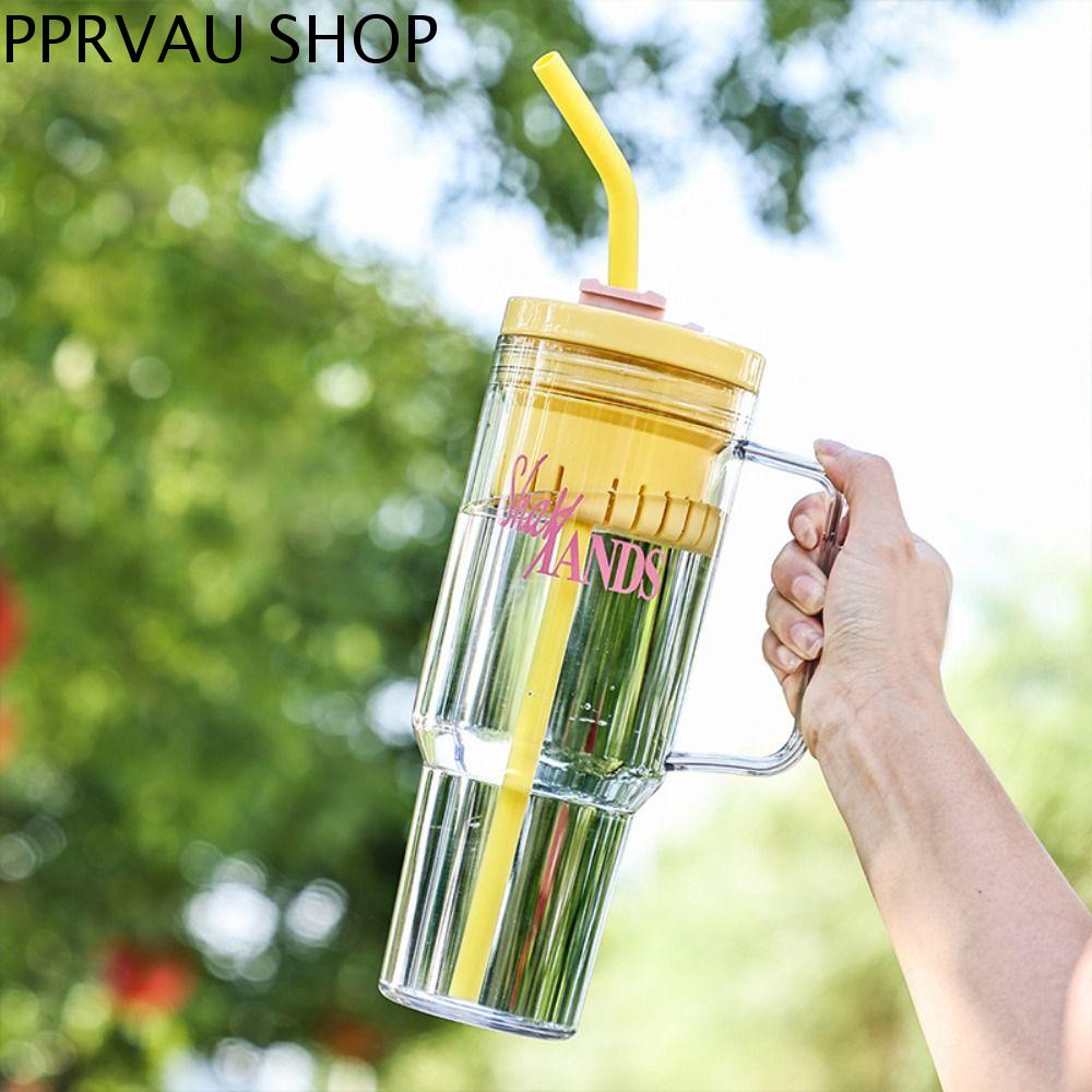 PPRVAU Miệng uống đôi Cốc uống nước 1200ml Cốc có ống hút Có tay cầm Chai nước thể thao Đồ uống Di động Cốc nước đá có tay cầm Thể thao ngoài trời