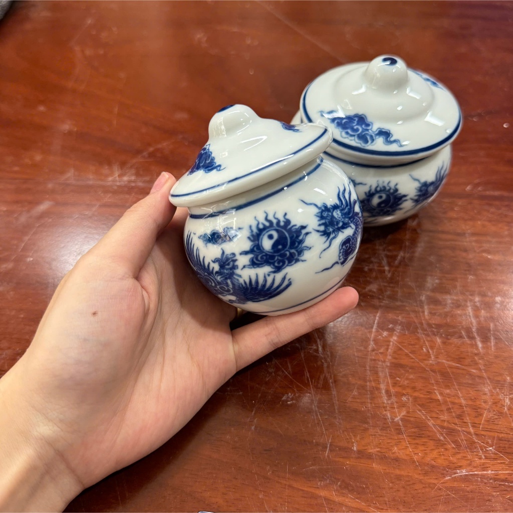 Bát Nắp Thờ - Bát Nắp Cúng Bát Tràng Men Lam Vẽ Rồng Hàng Đẹp Tuyển Chọn