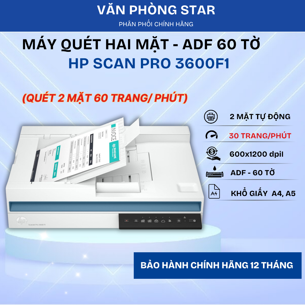 Máy Scan HP ScanJet Pro 3600 f1 – Scan 2 Mặt Tự Động, ADF 60 tờ - Tốc Độ Cao – Phù Hợp Doanh Nghiệp