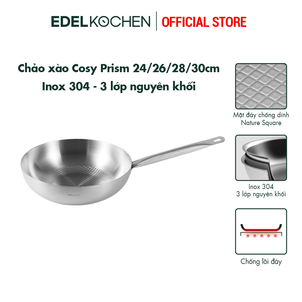 Chảo xào inox 3 lớp nguyên khối Edelkochen Cosy Prism Collection 24/26/28/30cm