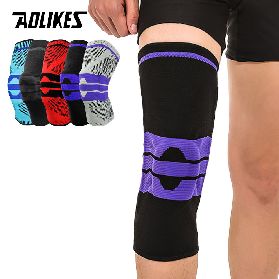 AOLIKES 1PCS Knitted Nylon Knee Pad Breathable Spring Support Silicone