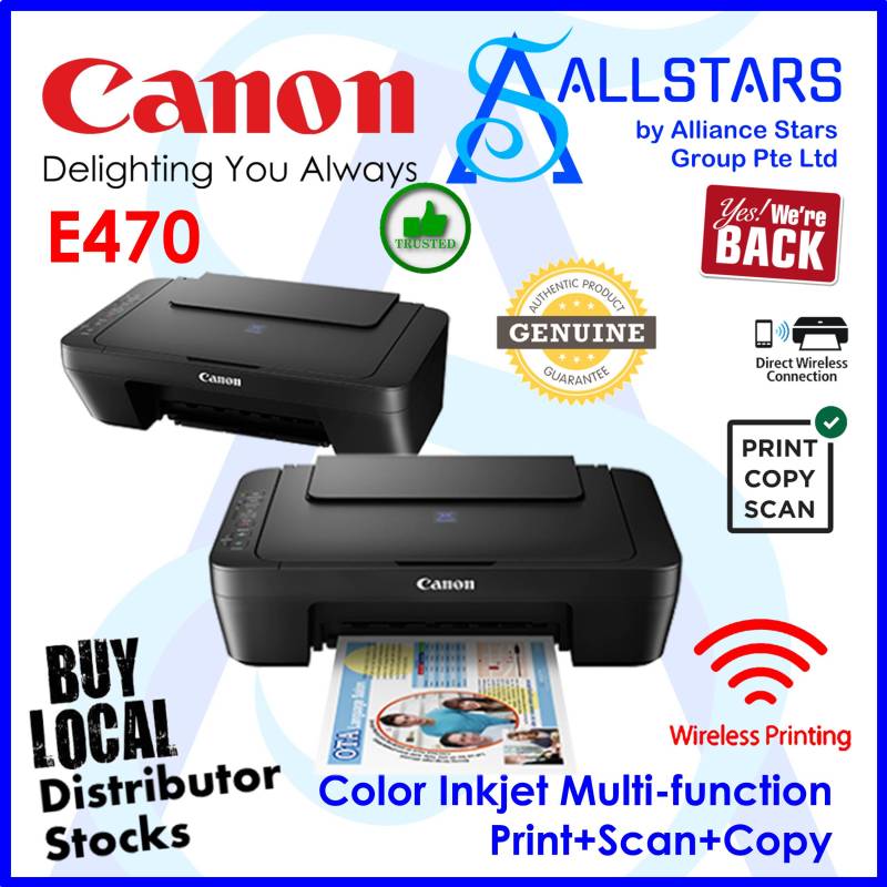 (ALLSTARS : We are Back / Printer Promo) Canon Black PIXMA E470 Compact Wireless All-In-One for Low-Cost Printing Color Inkjet Printer (Warranty with Canon SG, register online) Singapore