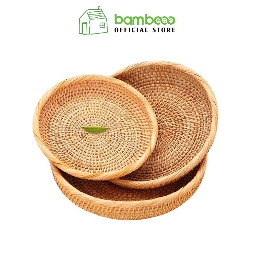 COLLECT VOUCHER 10% OFF -Bambnov Vietnam hand woven rattan round tray for