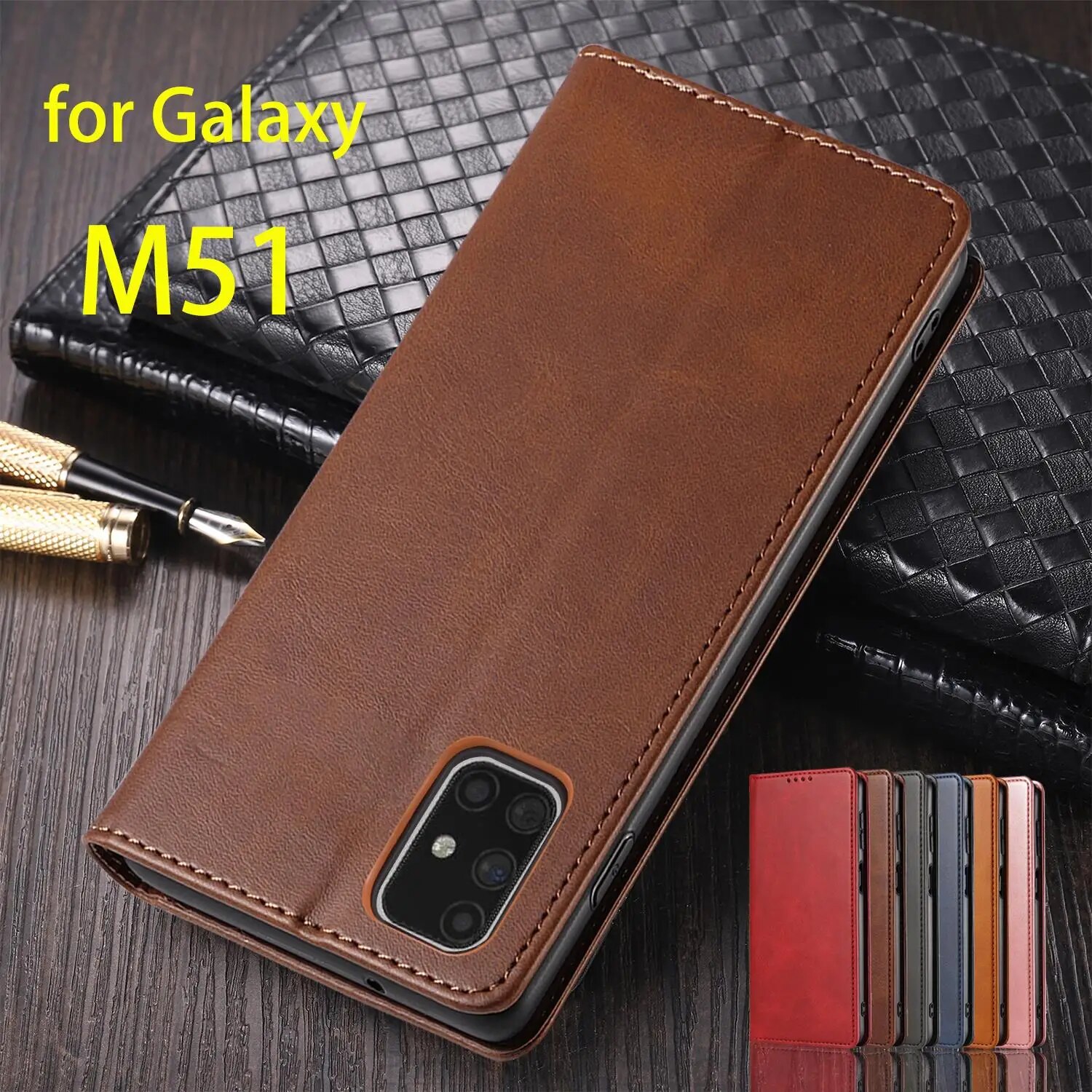 Ốp da cho Samsung Galaxy M51 lật trường hợp đồ đựng thẻ bao da lực hút từ tính Bìa trường hợp M51 Ví
