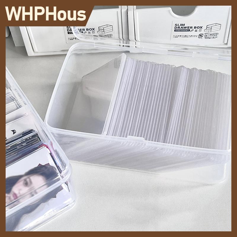WHPHous Hộp đựng photocards Hộp đựng thẻ thần tượng Hàn Quốc trong suốt có nhãn dán Hộp xếp đồ để bàn Hộp phân loại Văn phòng phẩm