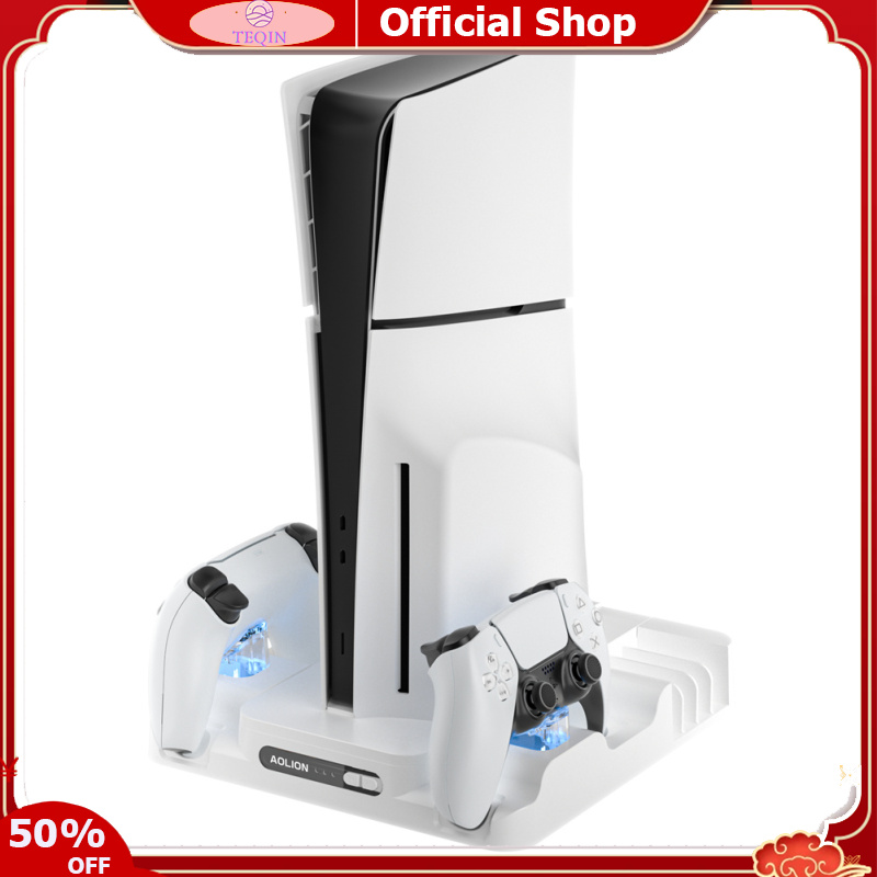 TEQIN toy new Game Console Stand Cooling Station With Dual Controller Charging Station Game Slots Compatible For PS5 Slim Game Console Accessories ราคา 683 บาท*ส่งฟรี
