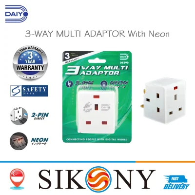 SG Seller Daiyo DE 290 3 Way Multi Adaptor With Neon (Packet of 2)