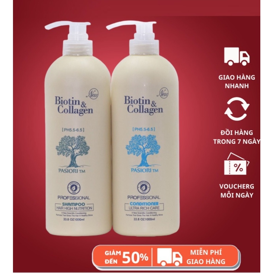 Biotin Collagen Trắng - Cặp Dầu Gội Xả Biotin Collagen Trắng 1000ml - Biotin Collagen Trắng Nuôi Dưỡng Tóc Chắc Khỏe